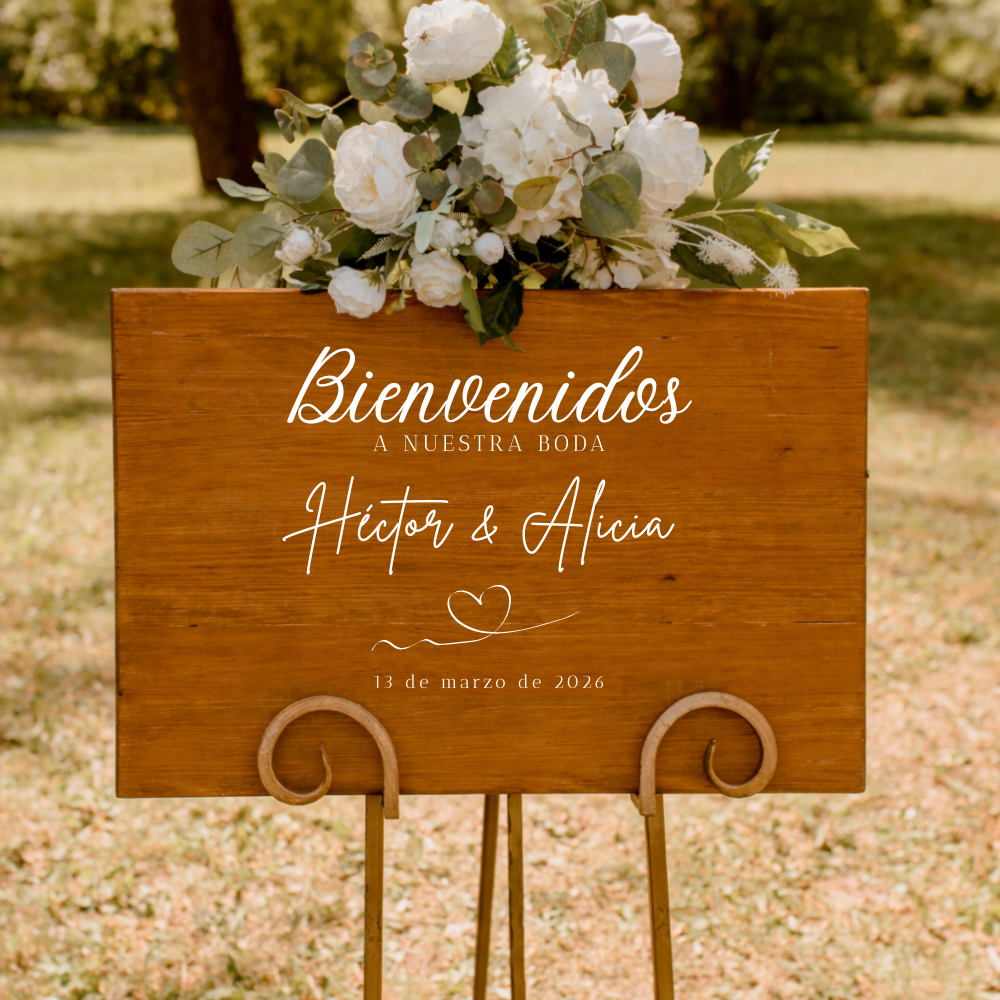 Vinilo personalizado para espejo con nombres y fecha para boda