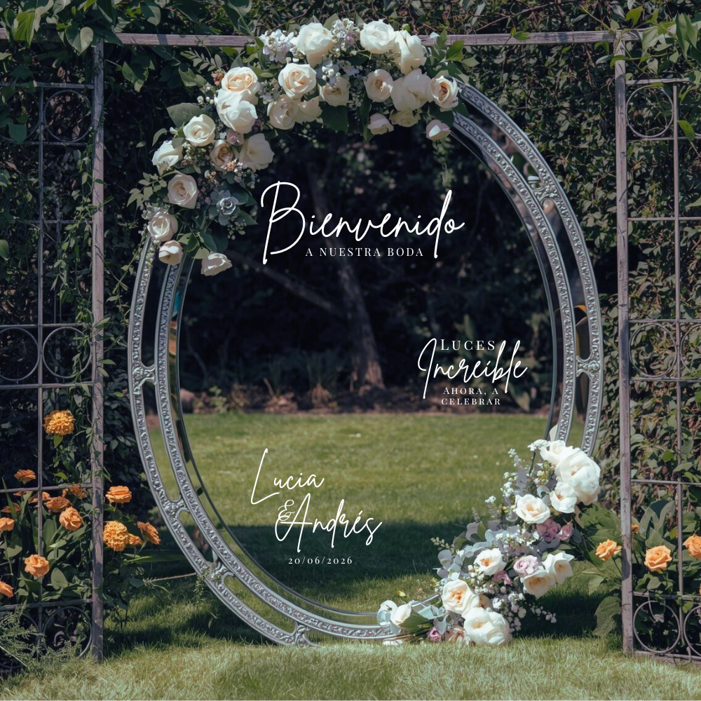 Detalle de vinilo personalizado para espejo en decoración de eventos